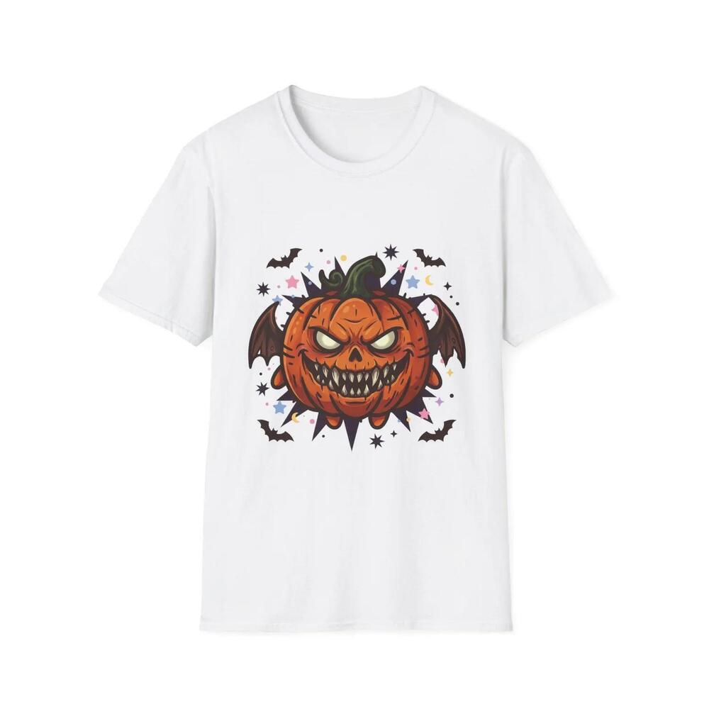 Evil Jack-O-Lantern Pumpkin T-Shirt, Halloween Bat Pumpkin , Cotton